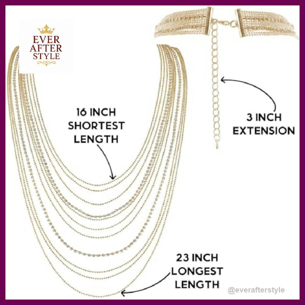 Simulated Diamond Statement Necklace Layered Wate… - image 5